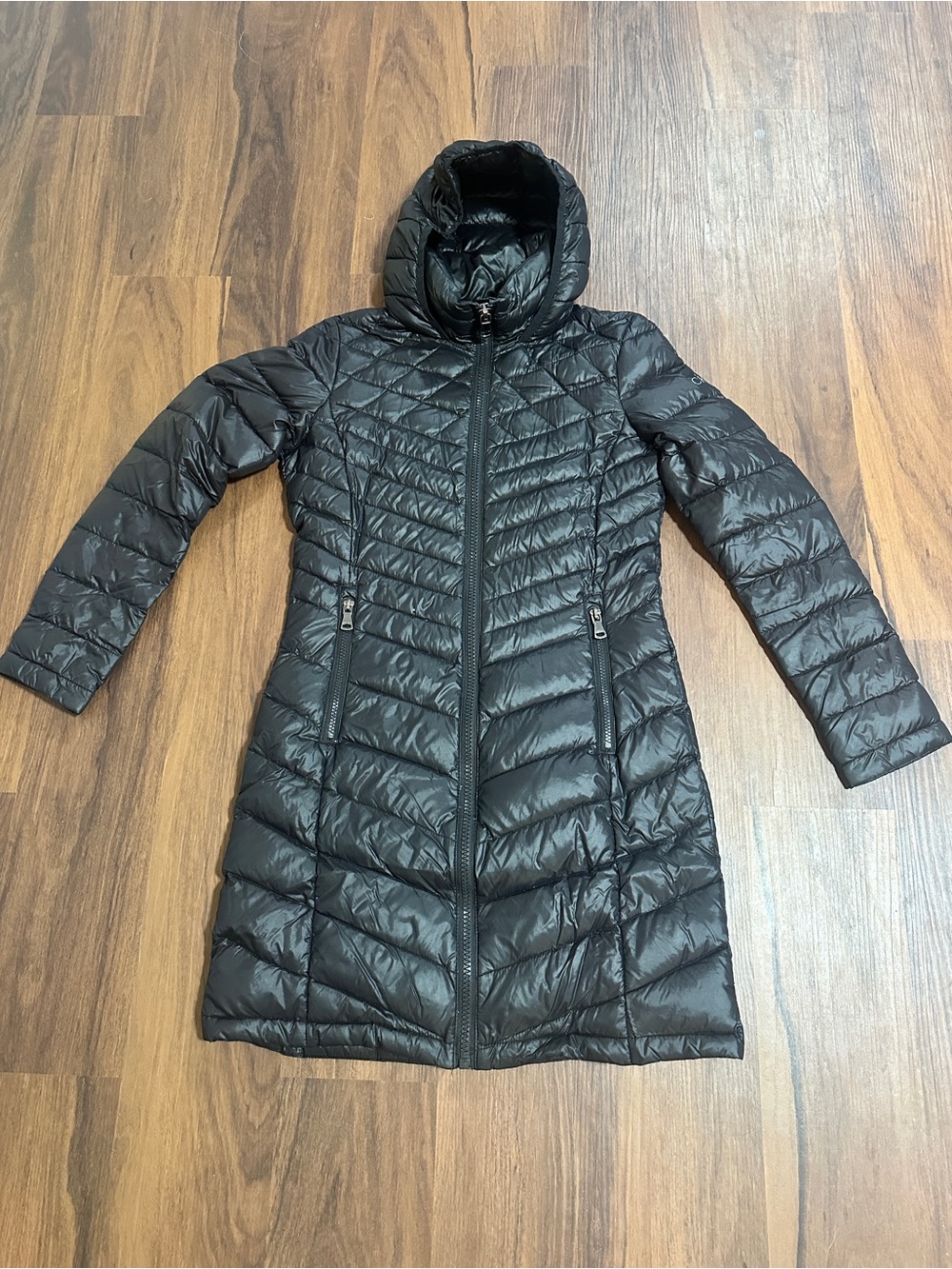 Calvin Klein Black Long Quilted Hooded Puffer Coat - Packable Premium Down -8deg